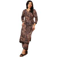 ANNI DESIGNER Women's Rayon Viscose Straight Printed Kurta with Palazzo (Elevate Black-VKS01_XL_Black_X-Large)