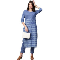 ANNI DESIGNER Women's Cotton Blend Printed Straight Kurta with Pant (Kundal Blue_XL_Blue_X-Large)