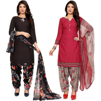 Yashika Women's Crepe Dress Material Set for Women | Unstitched Printed Fabric for Kurta Bottom & Dupatta (YS-BLACK FLOWER-1196)