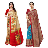 Yashika Women's Combo Art Silk Printed Saree With Blouse Piece Pack Of 2(RAJARANI CHICKU-METRO RAMA)