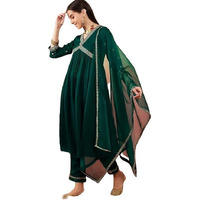 Yashika Women's Embroidered Georgette Alia Cut Kurta Pant Dupatta Set - Trendy and Elegant Ethnic Wear for Women (AZ-YS-OG-KS2110-XXL) Green
