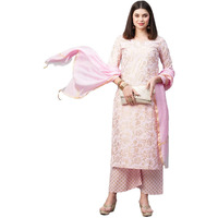 ANNI DESIGNER Women's Cotton Blend Printed Straight Kurta with Palazzos & Dupatta (Ghost-Off-Pink_M_Pink_Medium)