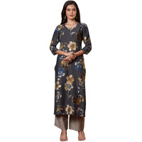 ANNI DESIGNER Women's Rayon Blend Straight Printed Kurta with Pant (KEJRI Grey_XXL_Grey_XX-Large)