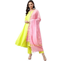 ANNI DESIGNER Women's Cotton Blend Kurta with Palazzo & Dupatta (Darwaja_Green_X-Large)