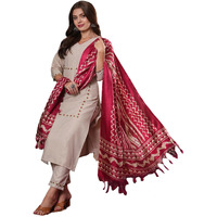 ANNI DESIGNER Women's Cotton Blend Straight Embroidered Kurta with Pant & Dupatta (DD BEIGE-VKS07_L_Beige_Large)