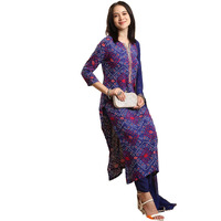 ANNI DESIGNER Women's Rayon Blend Straight Bandhej Printed Kurta with Pant & Dupatta (TURAE Royal BLUE-VKS04_XL_Blue_X-Large)
