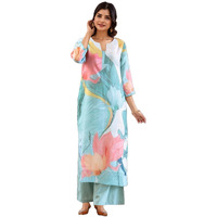 ANNI DESIGNER Women's Rayon Viscose Printed Straight Kurta with Palazzo (MIHIKA Sky_M_Sky Blue_Medium)