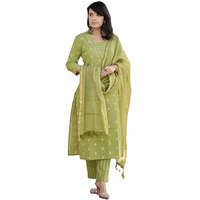 ANNI DESIGNER Women's Rayon Viscose Straight Printed Kurta with Pant & Dupatta (MAHEMAN Pista_S_Pista_Small)