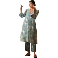 ANNI DESIGNER Women's Rayon Viscose Straight Printed Kurta with Pant (Robin Pista_S_Pista_Small)