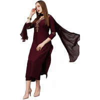 ANNI DESIGNER Women's Cotton Blend Straight Embroidered Kurta with Pant & Dupatta (Dacia Maroon_M_Maroon_Medium)