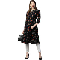 ANNI DESIGNER Women's Cotton Straight Kurta (KT-COT-10134-BLACK_XXL_Black_XX-Large)