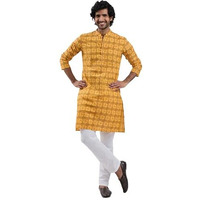 VASTRAMAY Men's Ethnic Kurta with Pyjama  Om & Swastika Printed Spiritual Wear, Lightweight & Breathable, Perfect for Puja, Shivratri & Festive Occasions