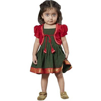 VASTRAMAY Girls' Green Dress with Jacket