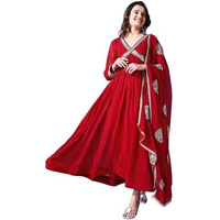 Wedani Women's Georgette Solid Anarkali Dress Maroon