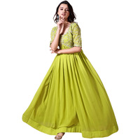 Wedani Georgette Embroidered Long Gown for Women Light Green