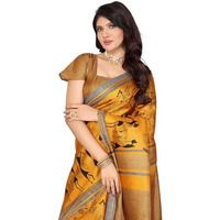 Yashika Women's Art Silk Printed Saree With Blouse Material |saree for Women | Kalamkari Saree | New Sari | Latest Saree (AZ-YS-P3-NASIMA YELLOW JHALAR)