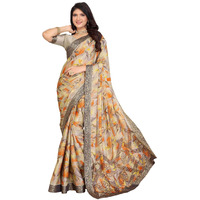 Yashika Women's Tussar Silk With Lace Printed Sari Saree with Blouse|saree for Women | Saree | New Sari | Latest Saree (AZ-YS-P1-RAJAL YELLOW LACE)