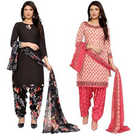 Yashika Women's Crepe Dress Material Set for Women | Unstitched Printed Fabric for Kurta Bottom & Dupatta (YS-BLACK FLOWER-JESIKA PINK)