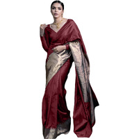 Yashika Women's Banarasi Kanjivaram Cotton Silk Woven Saree with Unstitched Blouse Material (AZ-YS-OG-MULBERRY MAROON)