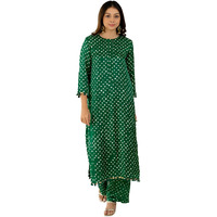 Yashika Women's Regular Cotton Blend Bandhej Printed Bandhani Kurta Palazzo Set with Sequence Lace (AZ-YS-OG-KS2201-Parent_Green