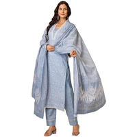 ANNI DESIGNER Women's Rayon Blend Straight Printed Kurta with Pant & Dupatta (SONEVA Blue_3XL_Blue_XXX-Large)