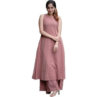 ANNI DESIGNER Women's Rayon Blend Anarkali Solid Kurta with Palazzo (Maniraj Pink_L_Pink_Large)