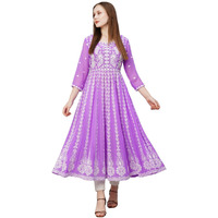 ANNI DESIGNER Women's Georgette Chikankari Embroidered Anarkali Kurti (Kari Purple-NTS_S_Purple_Small)