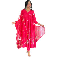 ANNI DESIGNER Women's Rayon Viscose Printed Anarkali Kurta with Pant & Dupatta (DILRUBA RANI-VKS01_S_Pink_Small)