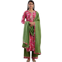 ANNI DESIGNER Women's Rayon Viscose Straight Printed Kurta with Pant & Dupatta (ASMAT Pink_XXL_Pink_XX-Large)