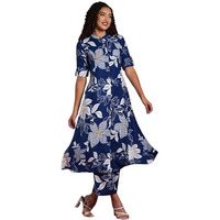ANNI DESIGNER Women's Rayon Viscose Straight Printed Kurta with Pant (Sunoni Blue-VKS03_XL_Blue_X-Large)
