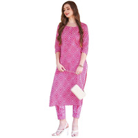 ANNI DESIGNER Women's Cotton Blend Straight Printed Kurta with Pant Set (Logar Pink_XL_Pink_X-Large)