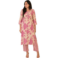 ANNI DESIGNER Women's Cotton Blend Straight Printed Kurta with Pant (Jamahi Pink_XL_Pink_X-Large)