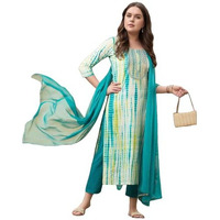 ANNI DESIGNER Women's Rayon Viscose Printed Straight Kurta with Pant & Dupatta (Tiedye RAMA Green-VKS07_4XL_Green_XXXX-Large)