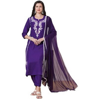 ANNI DESIGNER Women's Rayon Viscose Embroidered Straight Kurta with Pant & Dupatta (JAYASHUDA BEGANI-VKS01_S_Begani_Small)