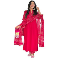 ANNI DESIGNER Women's Rayon Viscose Straight Bandhej Printed Kurta with Pant & Dupatta (KRIVA PINK-VKS01_XL_Pink_X-Large)