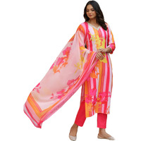 ANNI DESIGNER Women's Cotton Blend Straight Printed Kurta with Pant & Dupatta (Kapila Pink_L_Pink_Large)