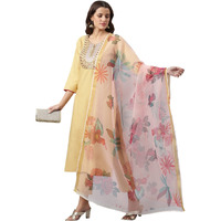 ANNI DESIGNER Women's Cotton Blend Straight Solid Kurta with Pant & Dupatta (Baruni Beige_XXL_Beige_XX-Large)