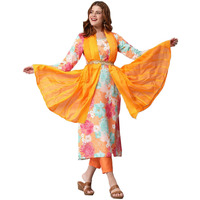 ANNI DESIGNER Women's Cotton Blend Embroidered Floral Printed Straight Kurta with Pant & Dupatta (Litup-Orange-Nw2_S_Orange_Small)