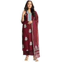 ANNI DESIGNER Women's Rayon Viscose Floral Straight Kurta with Pant & Dupatta (Belagavi VKS04_Wine_X-Large)
