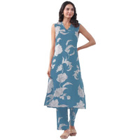 ANNI DESIGNER Women's Rayon Viscose Straight Printed Kurta with Pant (Teras Sky Blue_M_Sky Blue_Medium)