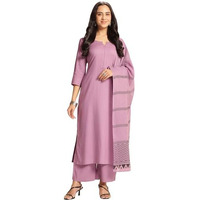 ANNI DESIGNER Women's Rayon Viscose Solid Straight Kurta with Pant & Dupatta (Raja Saab Purple-VKS09_3XL_Purple_XXX-Large)