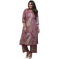 ANNI DESIGNER Women's Rayon Viscose Straight Printed Kurta with Palazzo (Elevate Rani-VKS01_L_Pink_Large)