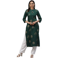 ANNI DESIGNER Women's Rayon Printed Straight Kurta with Palazzo (PAN FLOWER-02-GREEN_L)