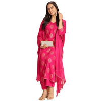 ANNI DESIGNER Women's Rayon Blend Printed Straight Kurta with Pant & Dupatta (Jubal Pink_M_Pink_Medium)