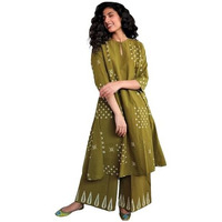 ANNI DESIGNER Women's Rayon Viscose A-Line Printed Kurta with Palazzo (CHAURYA Mehandi_M_Mehandi_Medium)