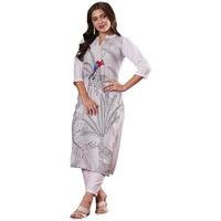 ANNI DESIGNER Women's Cotton Blend Straight Printed Kurta with Pant (Nabhita White-VKS07_S_White_Small)