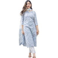 ANNI DESIGNER Women's Rayon Viscose Straight Printed Kurta with Pant & Dupatta (Dacoit Grey_XL_Grey_X-Large)