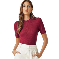 ANNI DESIGNER Women's Cotton Belnd Lycra Ribbed Solid Half Sleeve Round Neck Top (NTPR-Magenta-Nw_XL_Magenta_X-Large)