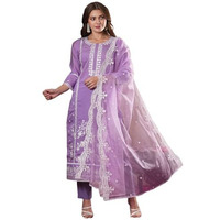 ANNI DESIGNER Women's Rayon Blend Straight Embroidered Kurta with Pant & Dupatta (Rosewood PURPLE-VKS07_4XL_Purple_XXXX-Large)