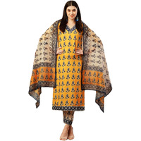 ANNI DESIGNER Women's Cotton Blend Straight Printed Kurta with Pant & Dupatta (Uchiha Mustard-FKA_XXL_Mustard_XX-Large)